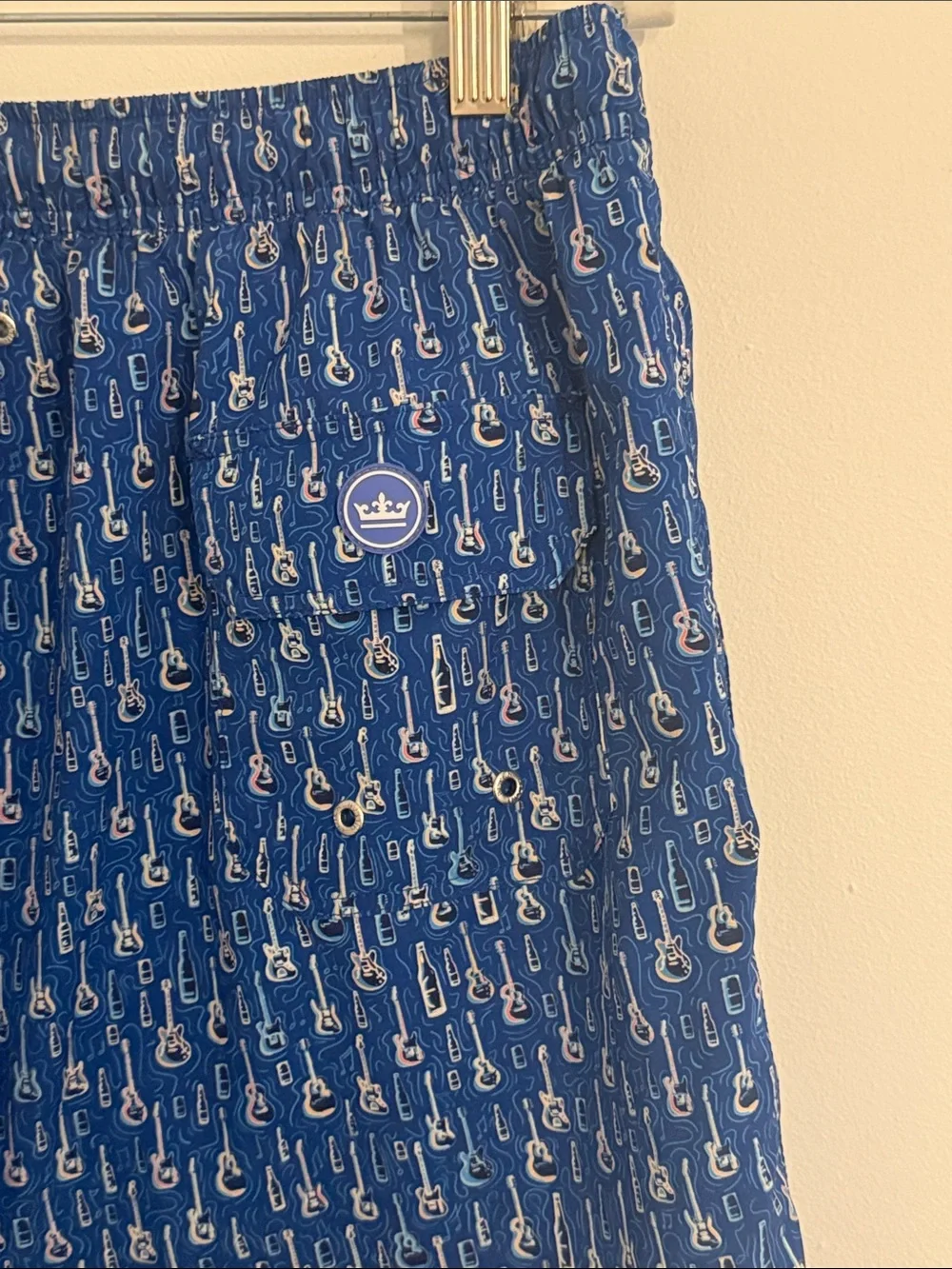 Peter Millar Seaside Blue Men's Drawstring Swim Shorts with Guitar Print